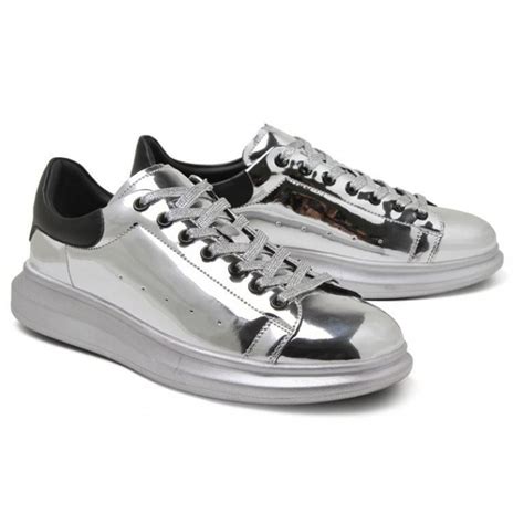 shiny silver sneakers for women.